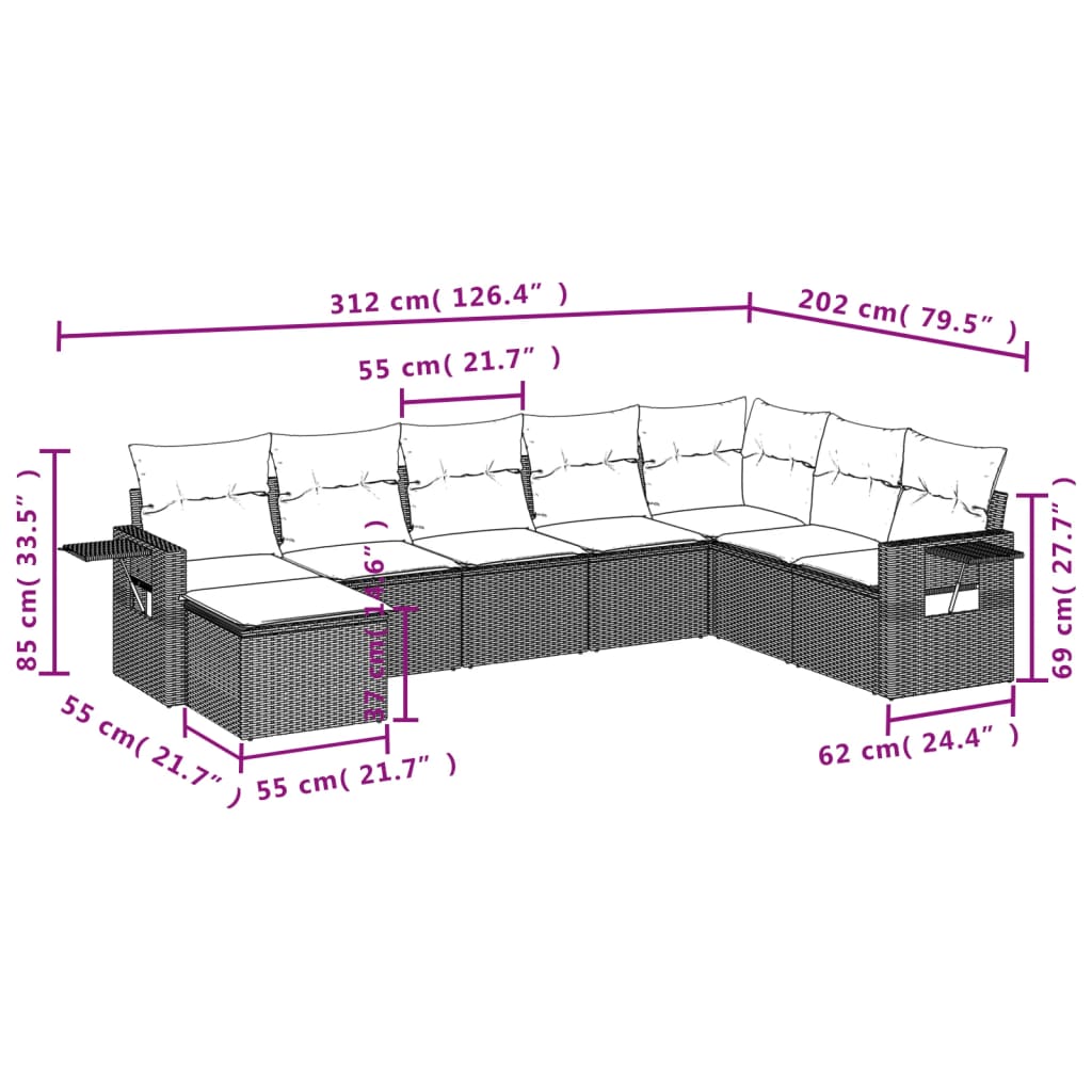 vidaXL 8-delige Loungeset met kussens poly rattan beige afbeelding