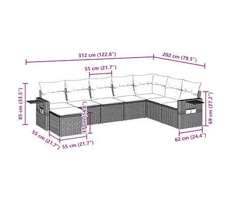 vidaXL 8-tlg. Garten-Sofagarnitur mit Kissen Hellgrau Poly Rattan