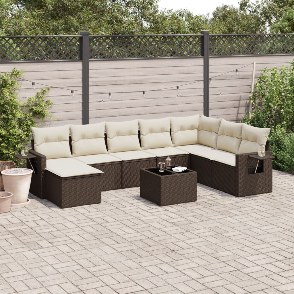 vidaXL 9-tlg. Garten-Sofagarnitur mit Kissen Braun Poly Rattan