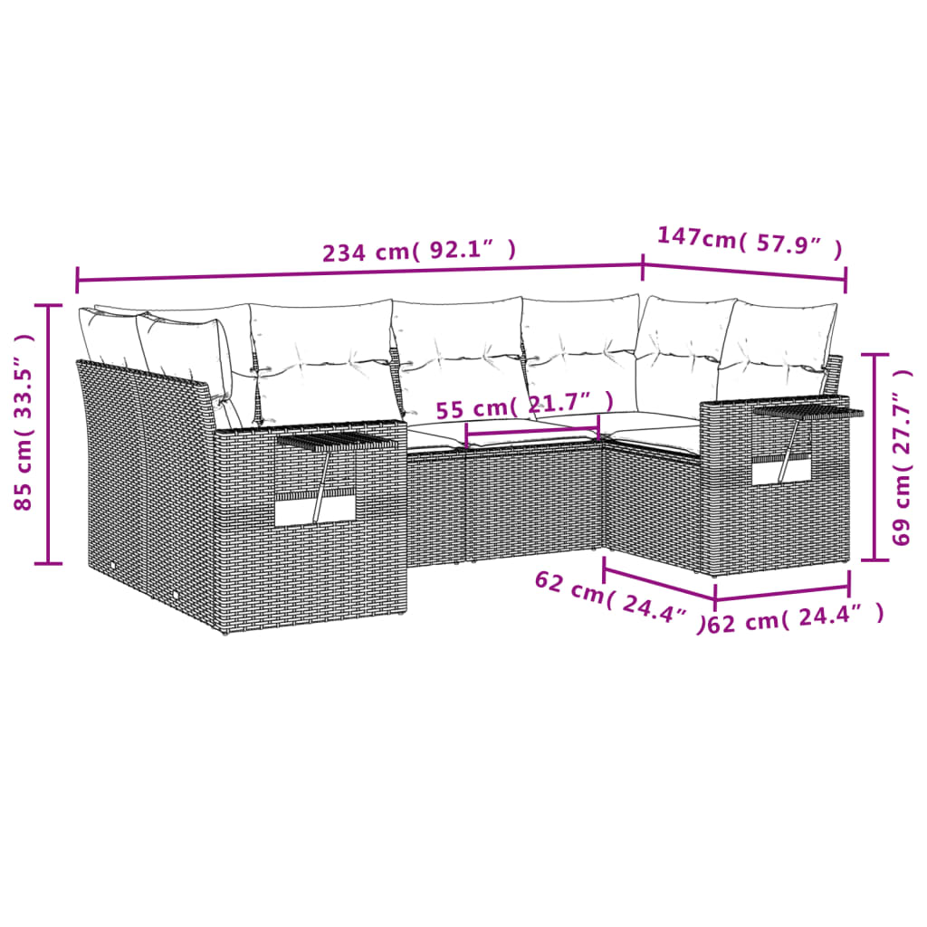 vidaXL 6-delige Loungeset met kussens poly rattan zwart afbeelding