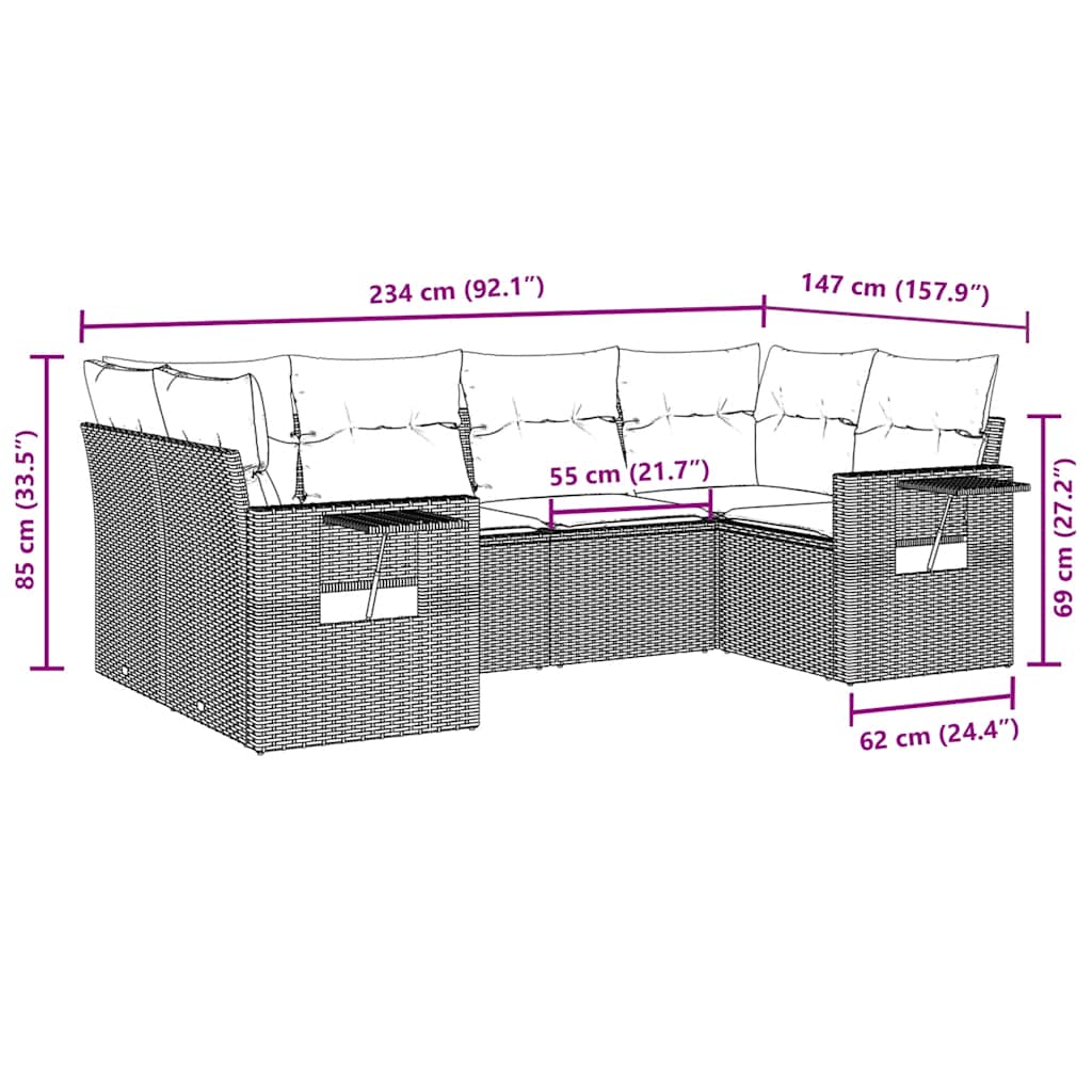 vidaXL 6-delige Loungeset met kussens poly rattan bruin afbeelding