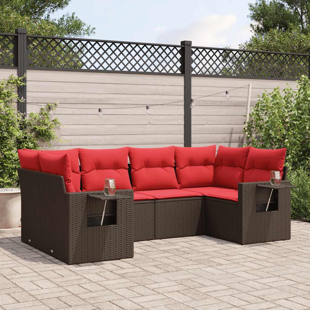 Thumbnail - vidaXL 6-teiliges Gartensofa-Set mit Kissen, braun, Polyrattan