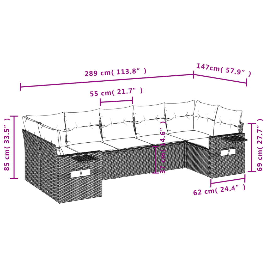 vidaXL 7-delige Loungeset met kussens poly rattan beige afbeelding