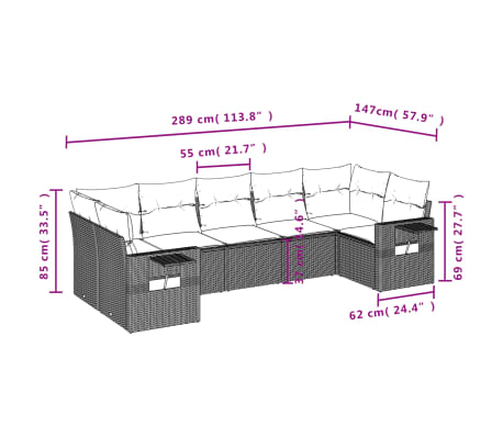 vidaXL 7-delige Loungeset met kussens poly rattan beige