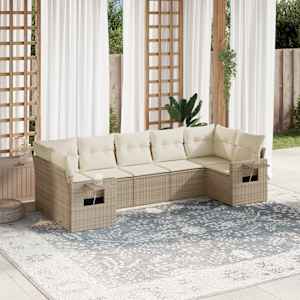 Vrtna sedežna garnitura 7-delna z blazinami bež poli ratan