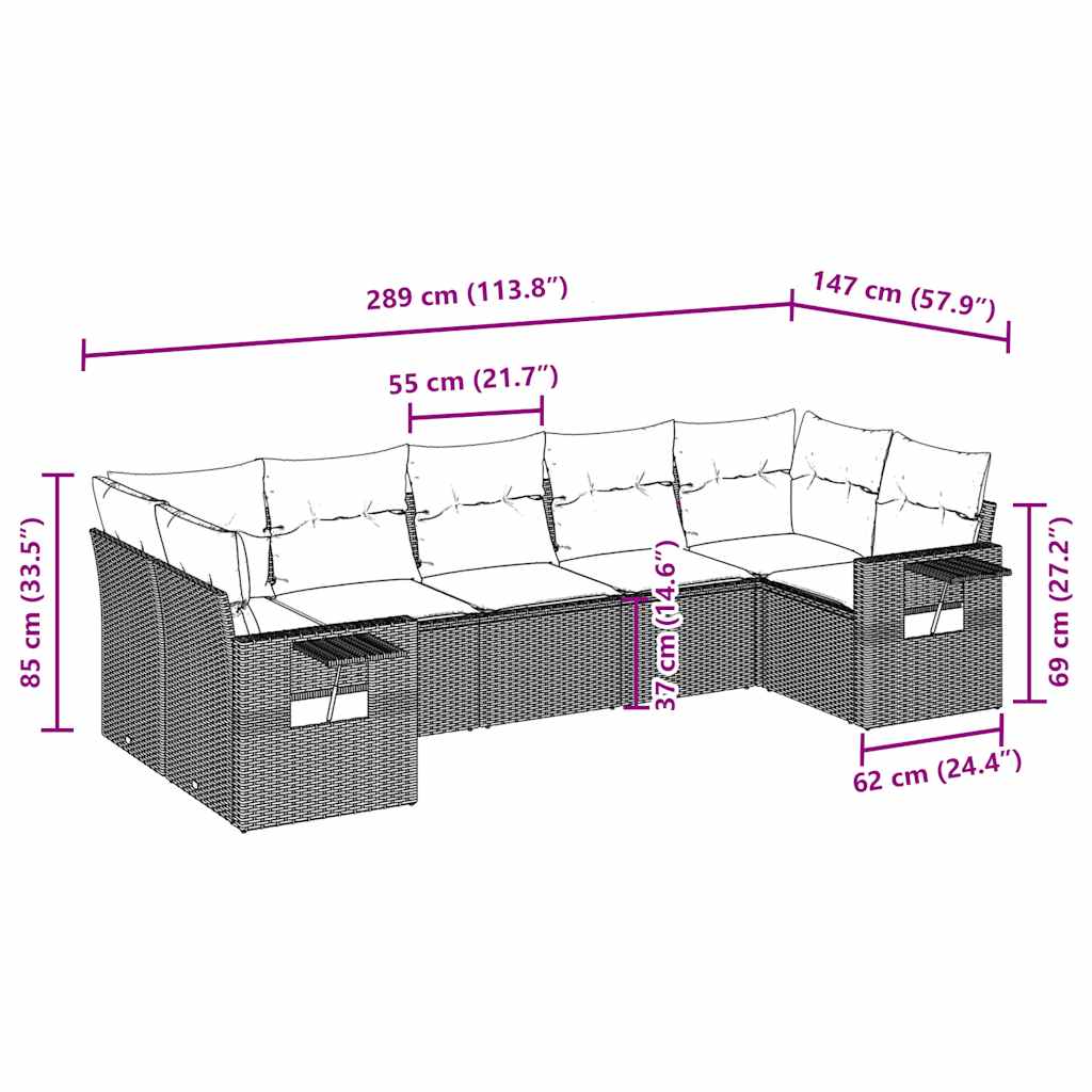 Thumbnail - vidaXL 7-tlg. Garten-Sofagarnitur mit Kissen Hellgrau Poly Rattan