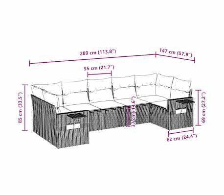 vidaXL 7-Hluta Gar&eth;s&oacute;fasett me&eth; Sessum Lj&oacute;sgr&aacute;r P&oacute;l&yacute;rattan