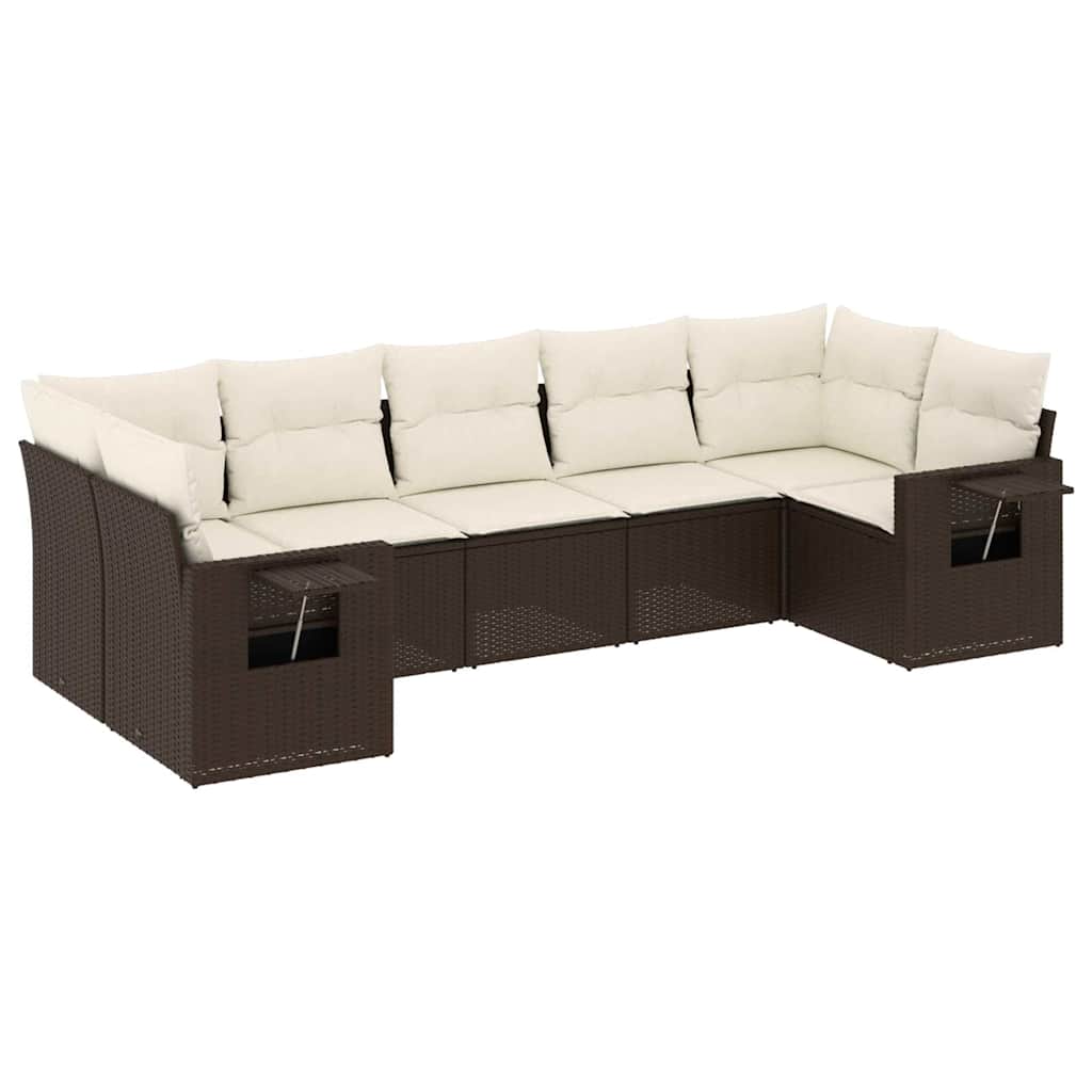 Thumbnail - vidaXL 7-tlg. Garten-Sofagarnitur mit Kissen Braun Poly Rattan