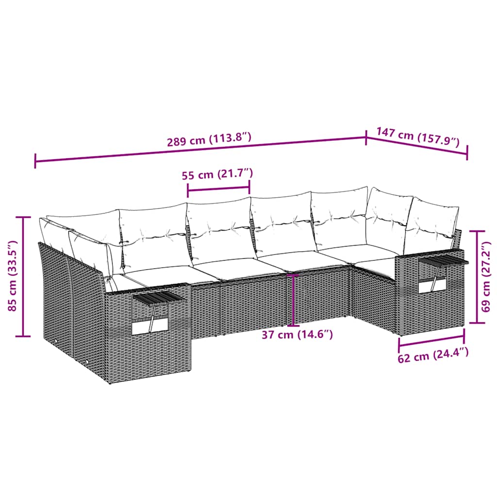 Thumbnail - vidaXL 7-tlg. Garten-Sofagarnitur mit Kissen Braun Poly Rattan
