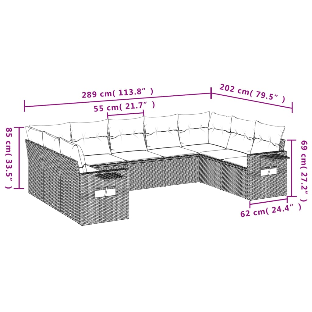vidaXL 9-delige Loungeset met kussens poly rattan bruin afbeelding
