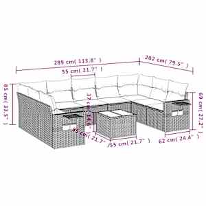 vidaXL 10-tlg. Garten-Sofagarnitur mit Kissen Hellgrau Poly Rattan