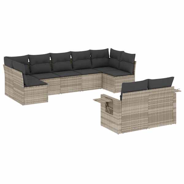 vidaXL 9-osaline aiadiivani komplekt patjadega, helehall, pol&uuml;rotang