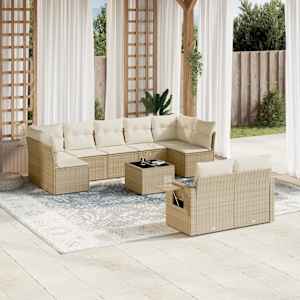 Vrtna sedežna garnitura 10-delna z blazinami bež poli ratan