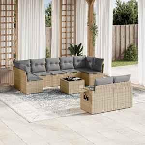 Vrtna sedežna garnitura 10-delna z blazinami bež poli ratan