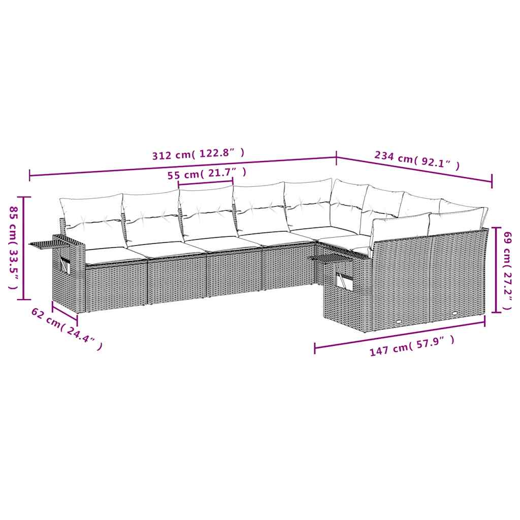 Set mobilier de grădină cu perne, 9 piese, negru, poliratan 3252972 - imagine 3