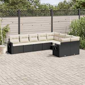 Vrtna sedežna garnitura 9-delna z blazinami črn poli ratan