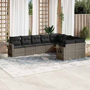 Vrtna sedežna garnitura 9-delna z blazinami siv poli ratan