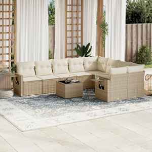 Vrtna sedežna garnitura 10-delna z blazinami bež poli ratan