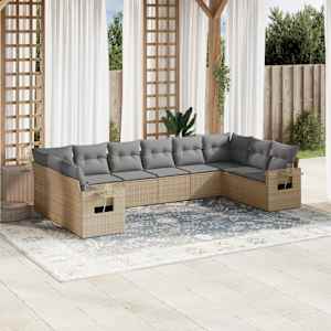 Vrtna sedežna garnitura 10-delna z blazinami bež poli ratan