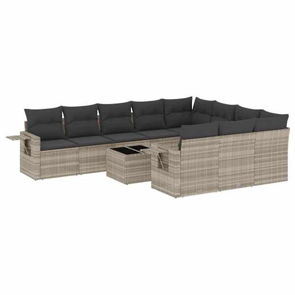 vidaXL 11-osaline aiadiivani komplekt patjadega, helehall, pol&uuml;rotang