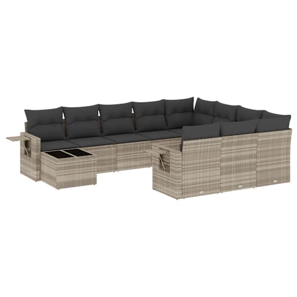vidaXL 11-osaline aiadiivani komplekt patjadega, helehall, pol&uuml;rotang