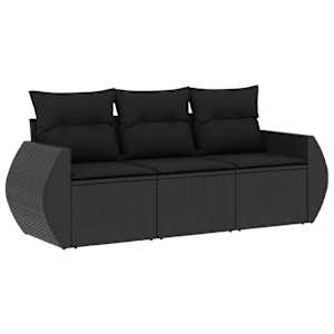 vidaXL 3-osaline aiadiivanikomplekt patjadega, must, pol&uuml;rotang