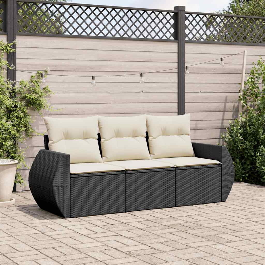 vidaXL Set mobilier de grădină cu perne, 3 piese, negru, poliratan