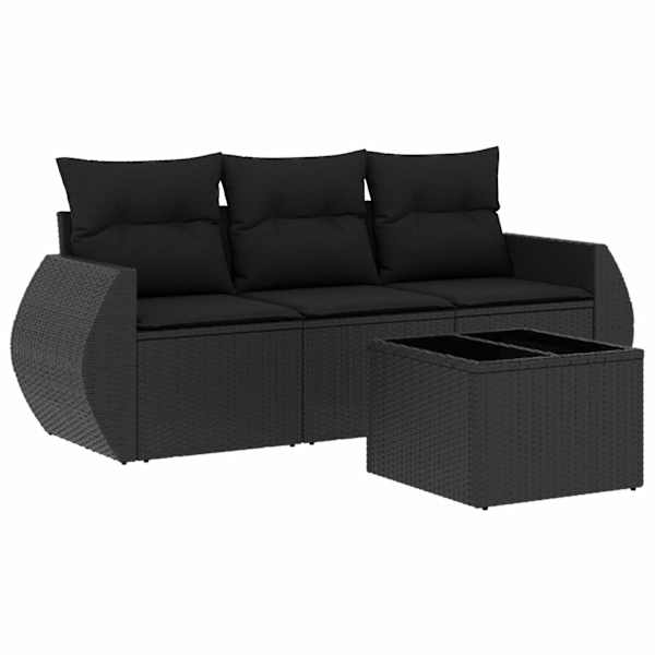 vidaXL 4-osaline aiadiivani komplekt patjadega, must, pol&uuml;rotang