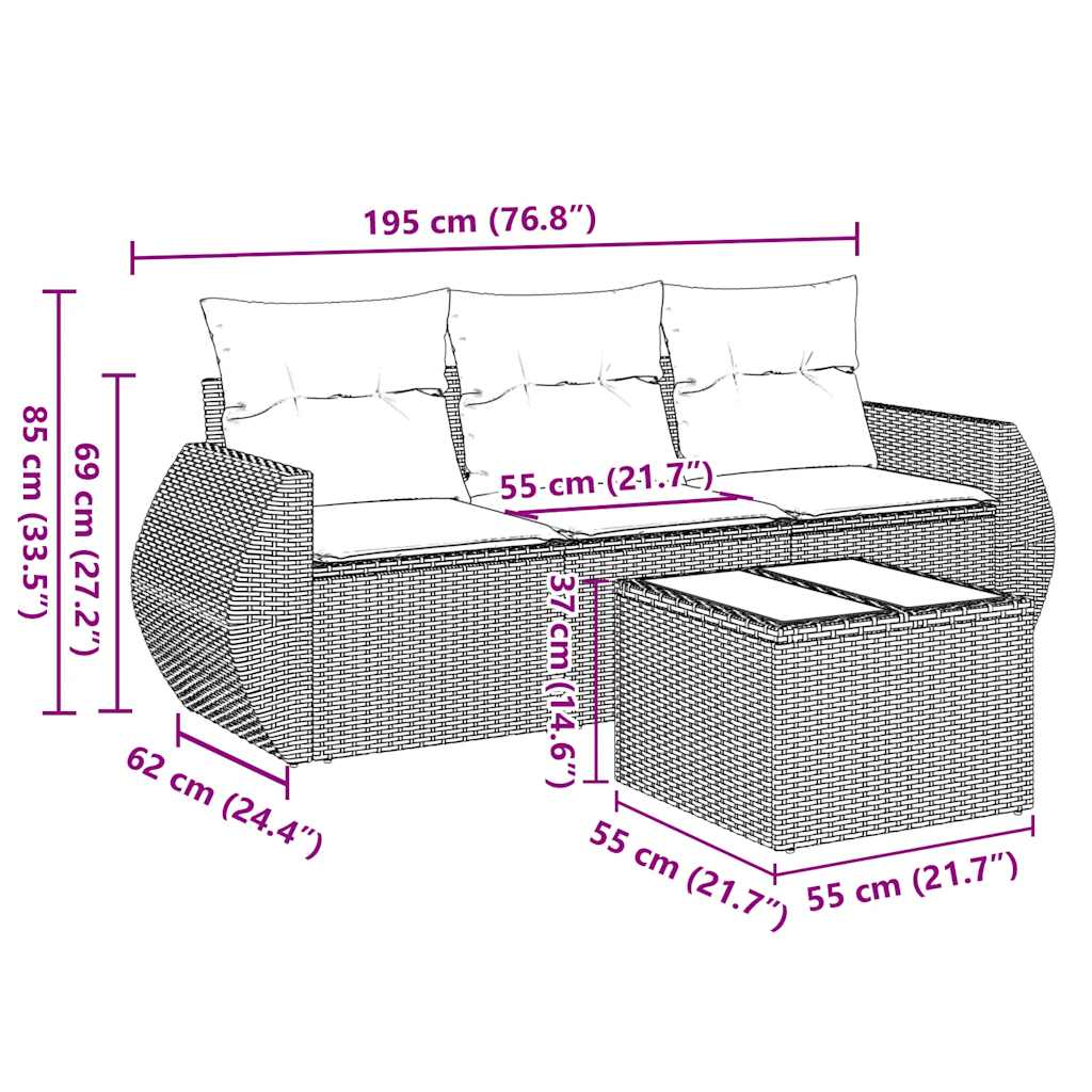 Set mobilier de grădină cu perne, 4 piese, negru, poliratan 3253403 - imagine 3