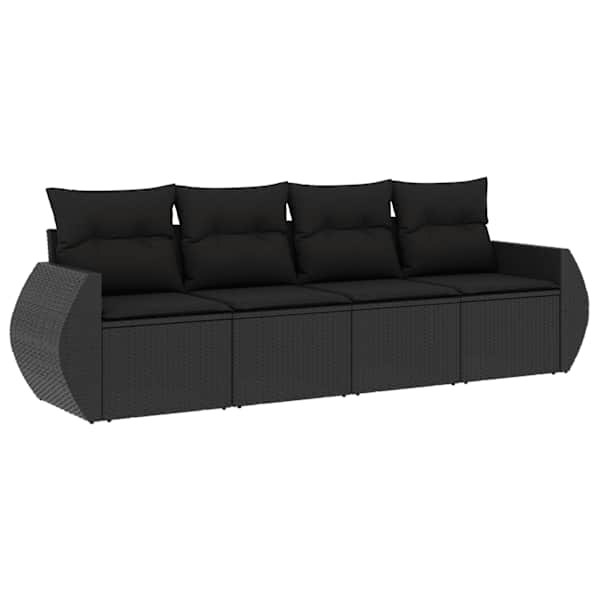 vidaXL 4-osaline aiadiivani komplekt patjadega, must, pol&uuml;rotang