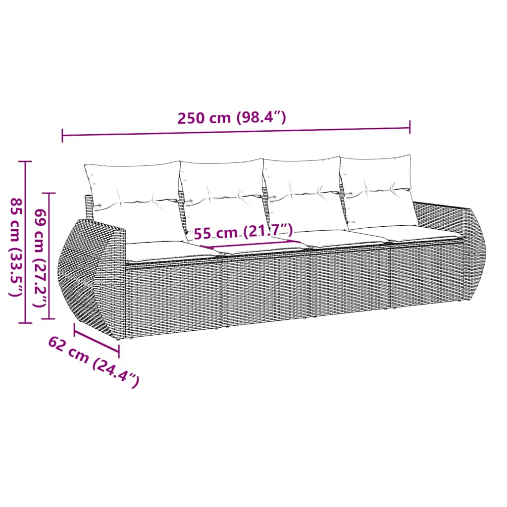 vidaXL 4-delige Loungeset met kussens poly rattan zwart afbeelding