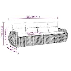 Vrtna sedežna garnitura 4-delna z blazinami bež poli ratan - slika 3