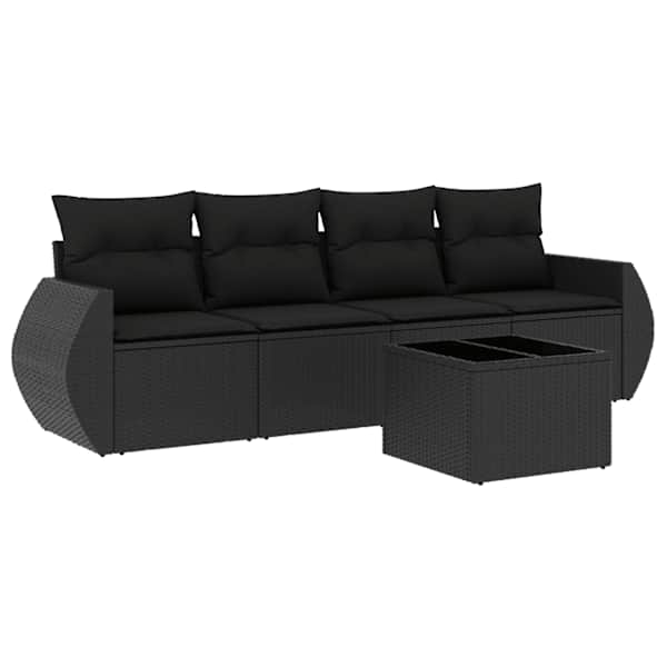 vidaXL 5-osaline aiadiivanikomplekt patjadega, must, pol&uuml;rotang