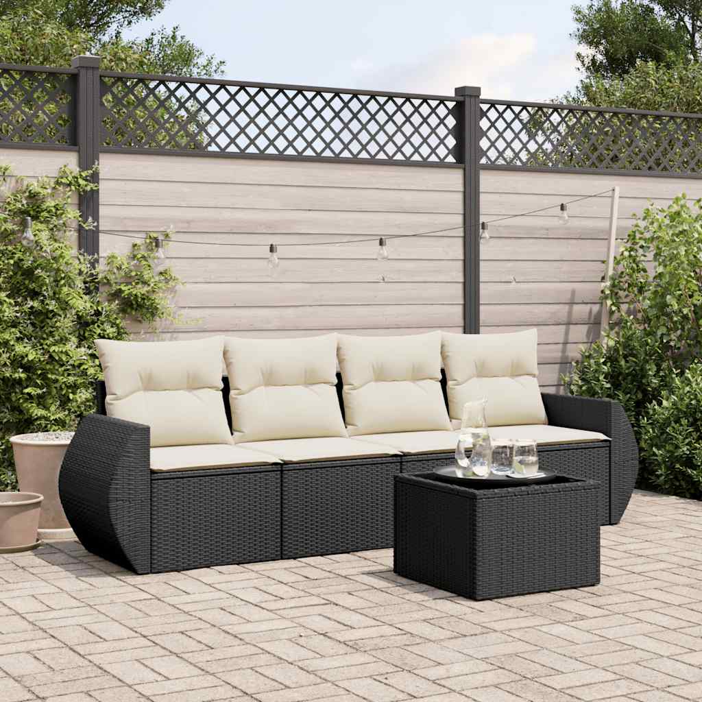 vidaXL Set mobilier de grădină cu perne, 5 piese, negru, poliratan
