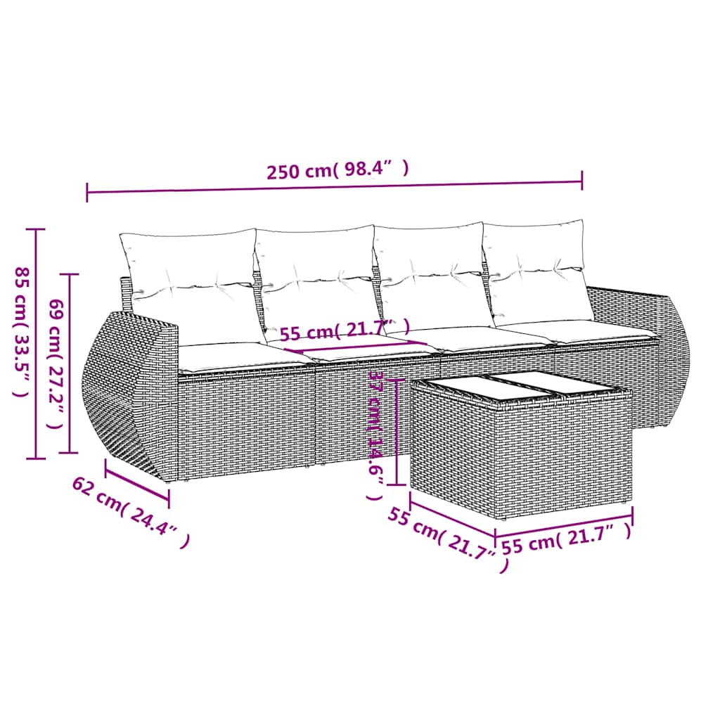 Thumbnail - vidaXL 5-tlg. Garten-Sofagarnitur mit Kissen Hellgrau Poly Rattan