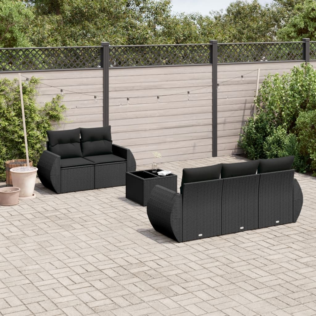 vidaXL 6-tlg. Garten-Sofagarnitur mit Kissen Schwarz Poly Rattan