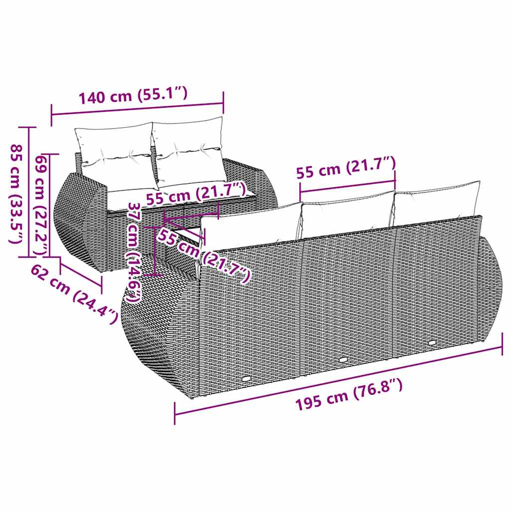 vidaXL 6-delige Loungeset met kussens poly rattan zwart afbeelding