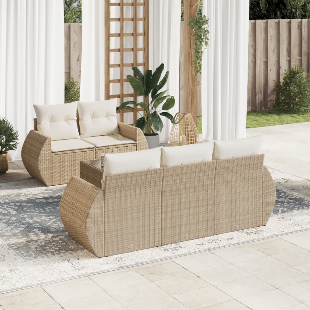 vidaXL 6-tlg. Garten-Sofagarnitur mit Kissen Beige Poly Rattan