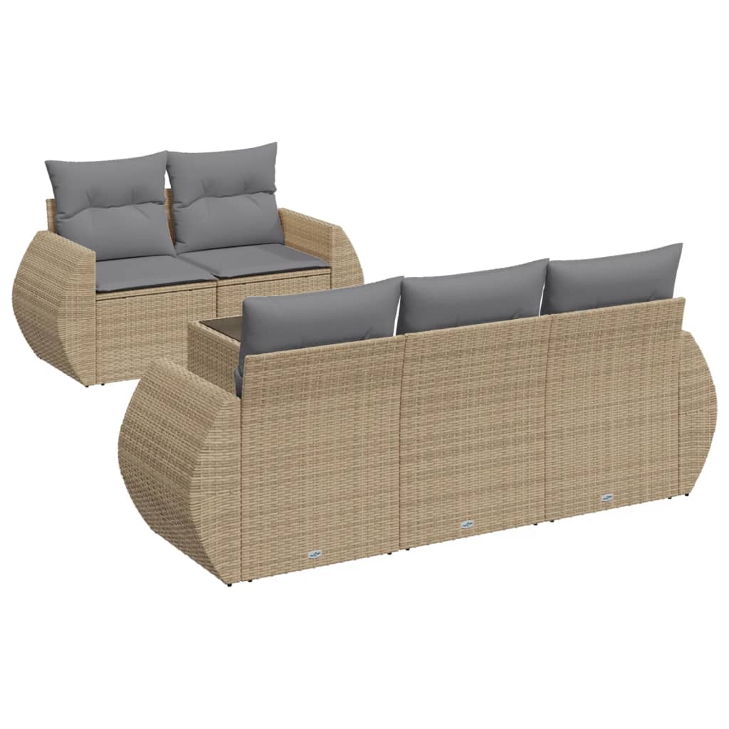 Thumbnail - vidaXL 6-tlg. Garten-Sofagarnitur mit Kissen Beige Poly Rattan