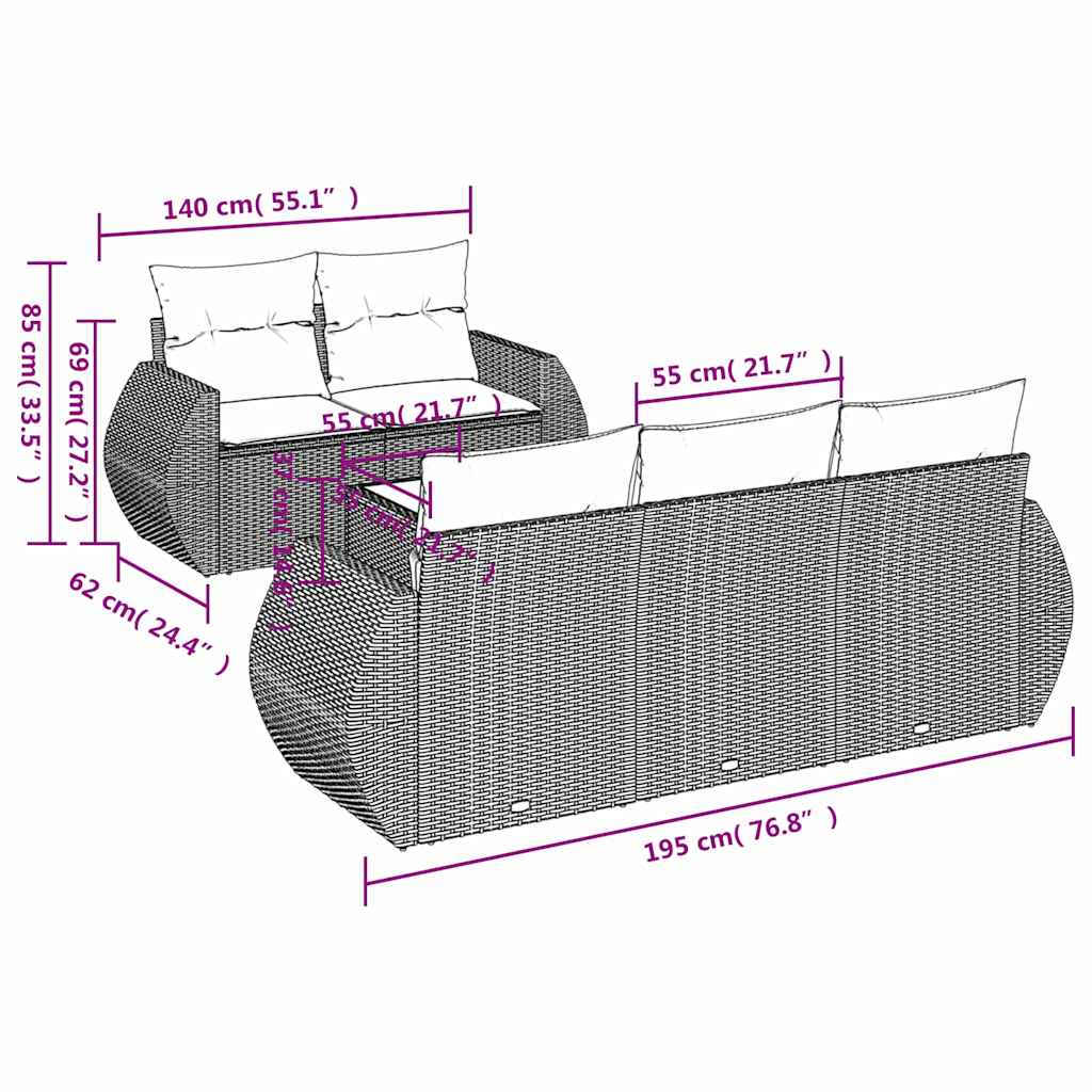 Set mobilier grădină cu perne, 6 piese, gri, poliratan 3253437 - imagine 3