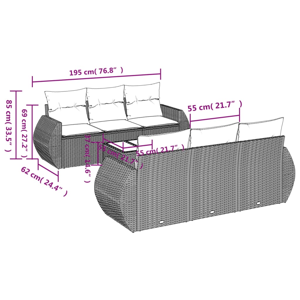 vidaXL 7-delige Loungeset met kussens poly rattan zwart afbeelding