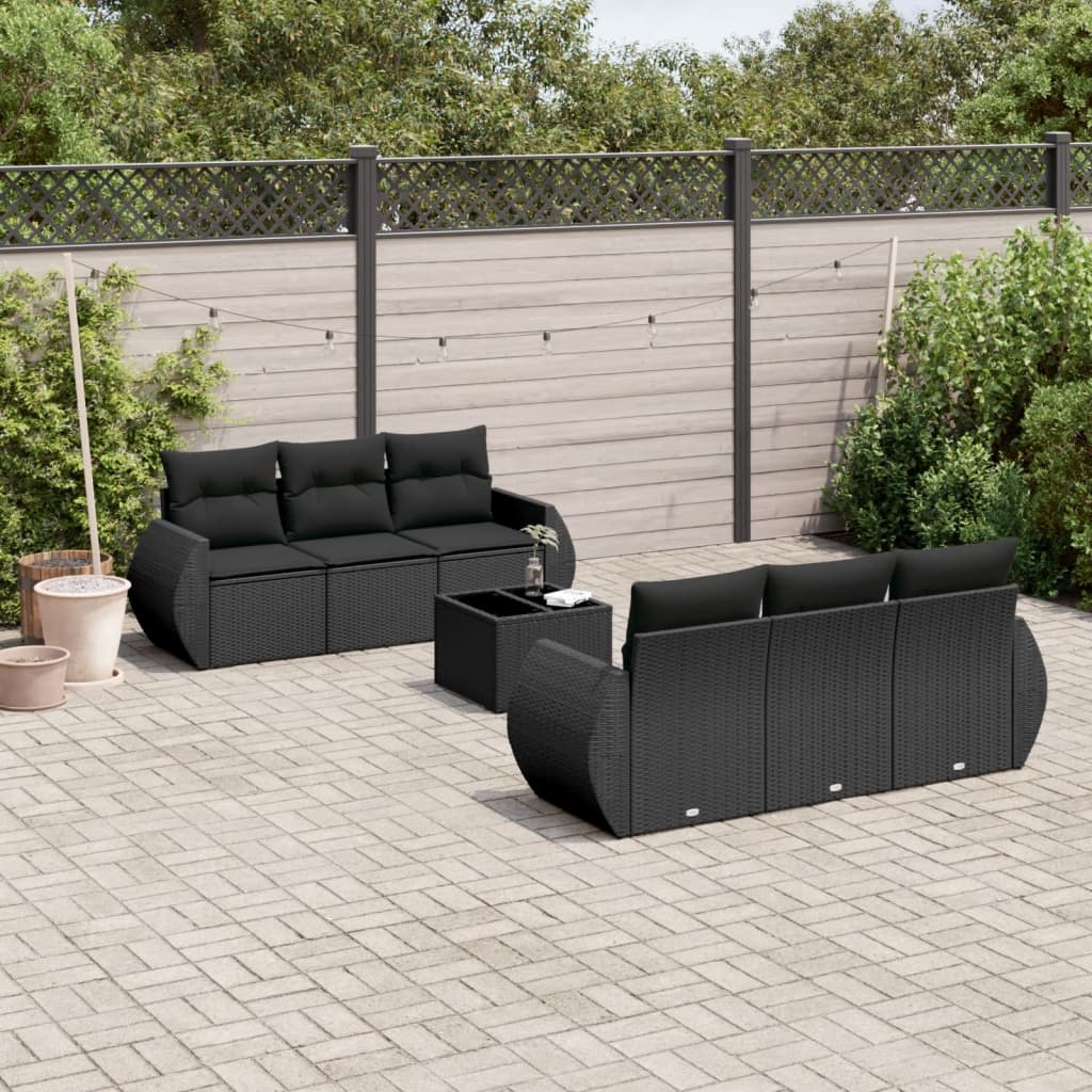 vidaXL 7-tlg. Garten-Sofagarnitur mit Kissen Schwarz Poly Rattan