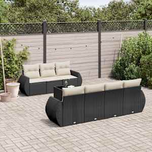 Vrtna sedežna garnitura 8-delna z blazinami črn poli ratan