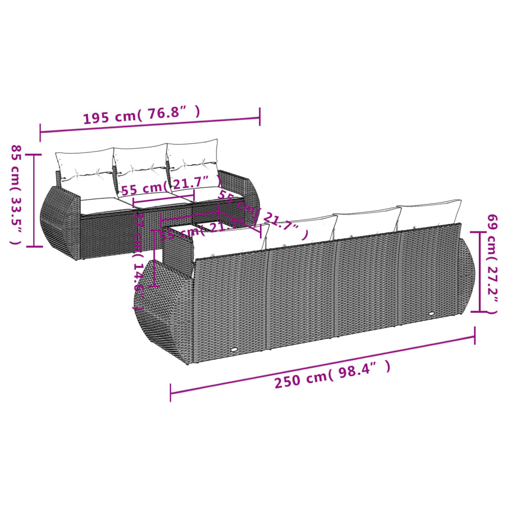 vidaXL 8-delige Loungeset met kussens poly rattan bruin