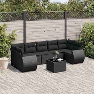 Vrtna sedežna garnitura 8-delna z blazinami črn poli ratan