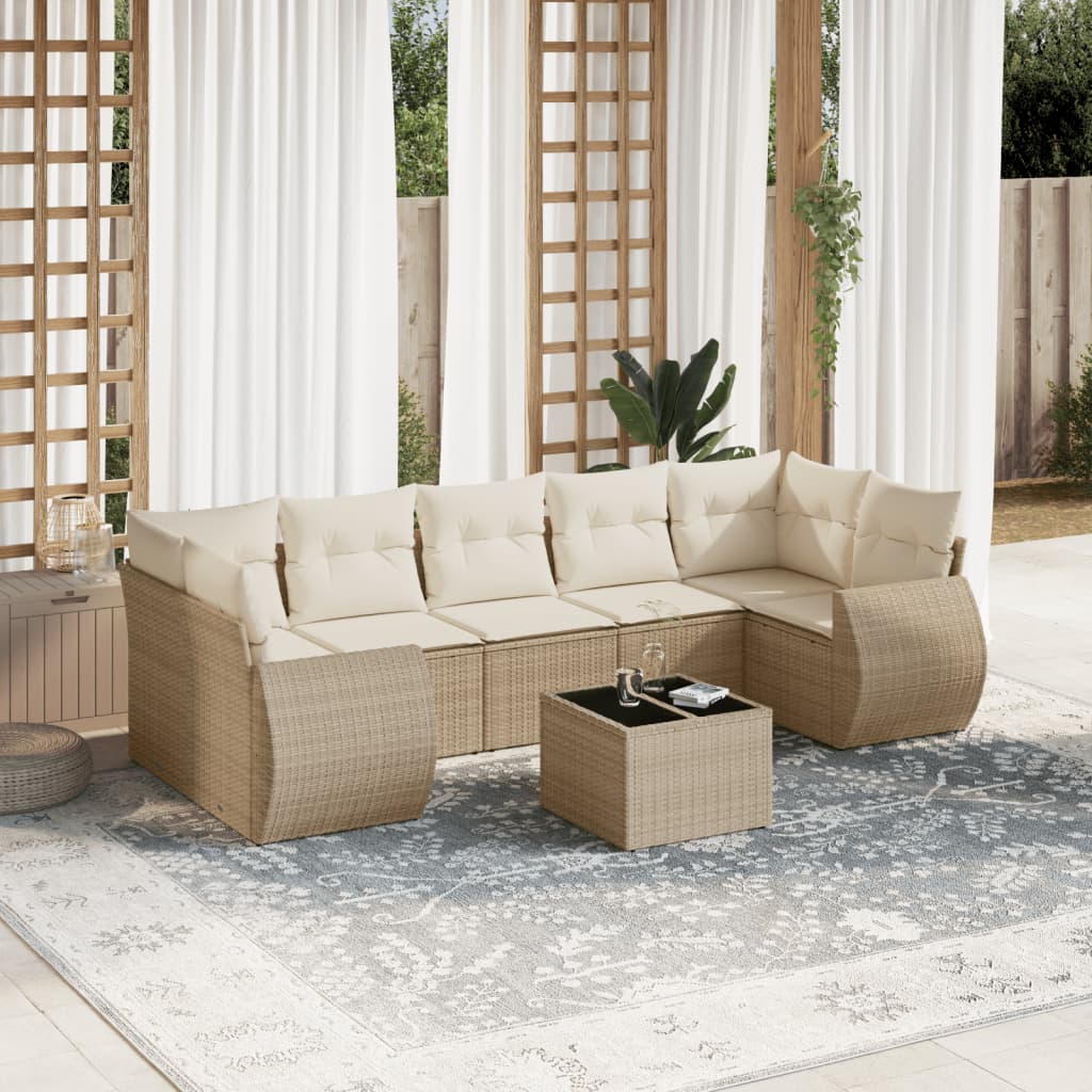 vidaXL 8-tlg. Garten-Sofagarnitur mit Kissen Beige Poly Rattan