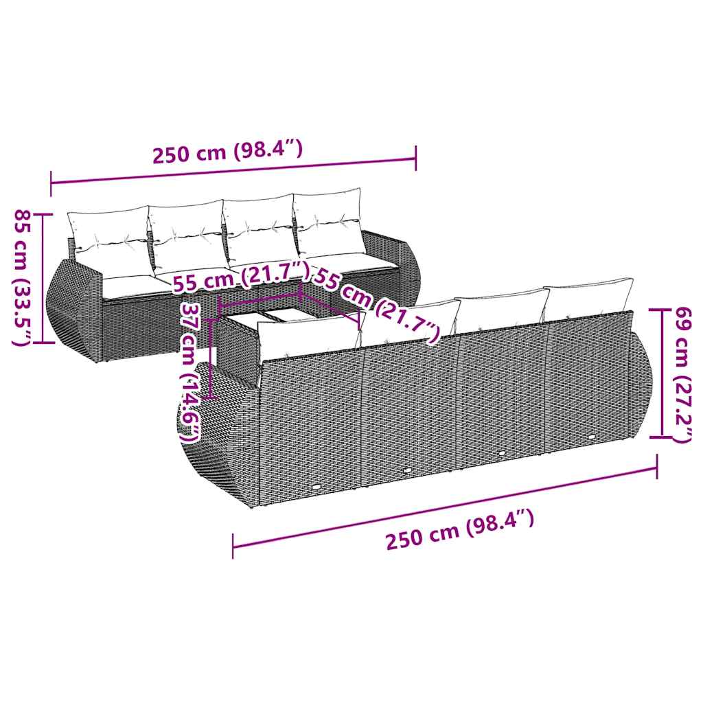 Thumbnail - vidaXL 9-tlg. Garten-Sofagarnitur mit Kissen Schwarz Poly Rattan