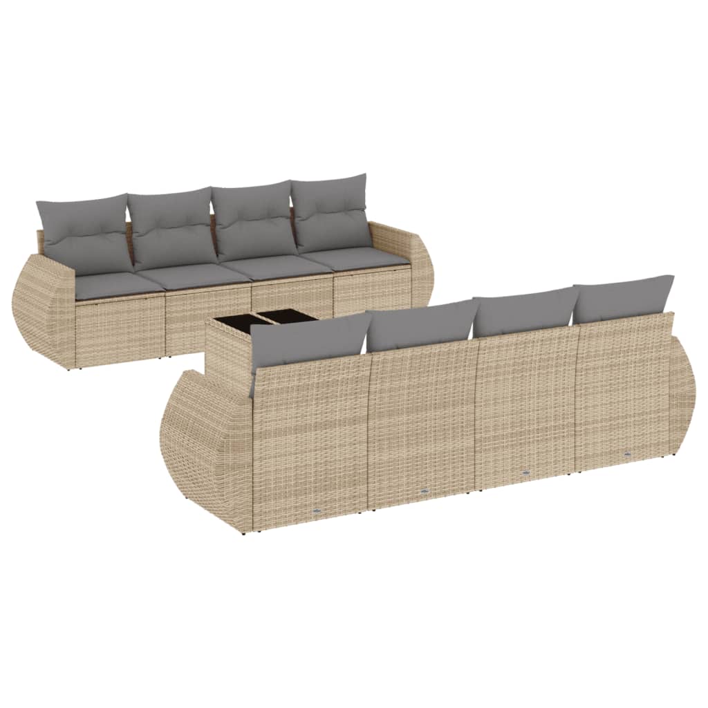 vidaXL Set canapele de grădină, 9 piese, cu perne, bej, poliratan