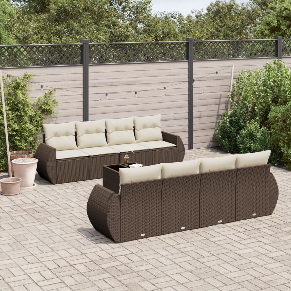 vidaXL 9-tlg. Garten-Sofagarnitur mit Kissen Braun Poly Rattan