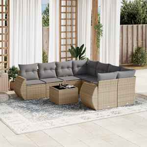 Vrtna garnitura 9-delna z blazinami bež poli ratan